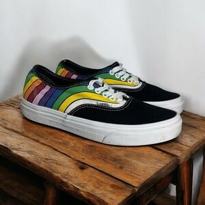 Vans Women's Size 9 Men's 7.5 Refract Black Rainbow Stripe Sneakers Skate Shoe
